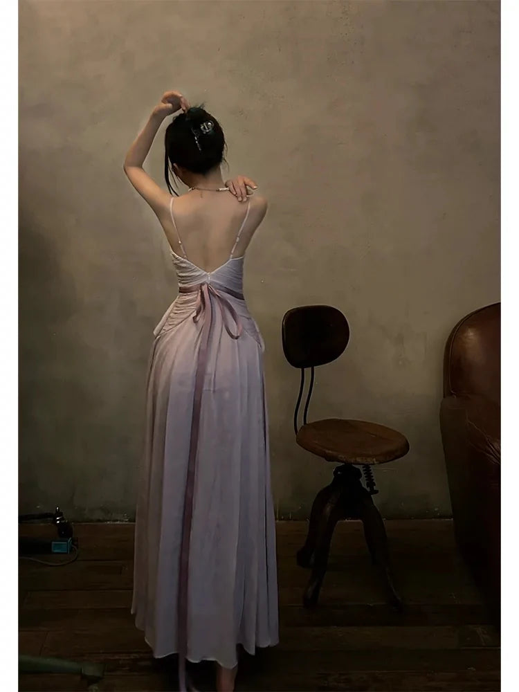 TingPo Wholesale Elegant Pretty A Line Spaghetti Straps Lilac Long Prom Dresses Simple Evening Dress